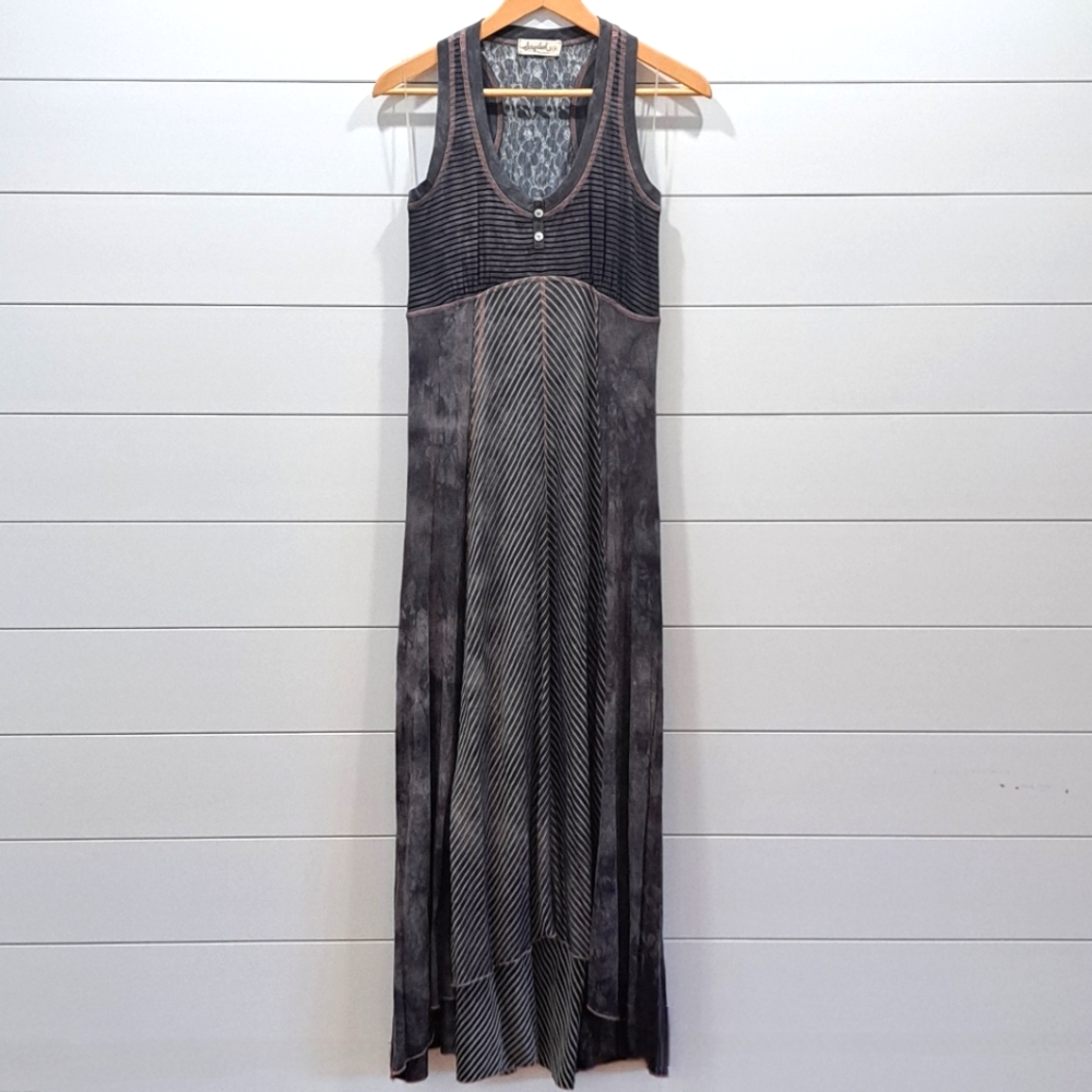 Vintage Boho Granola Witchcore Lace Mixed-Media Racerback Maxi Dress Womens M